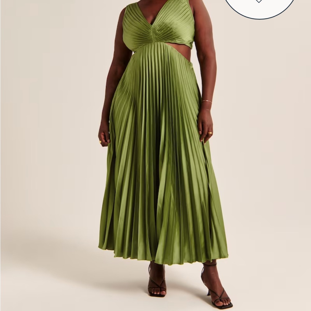 Satin Pleated Cutout Maxi Dress